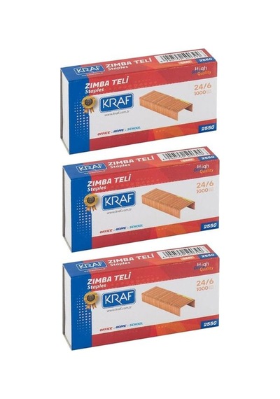 Kraf Zımba Teli 24/6 Sarı 1000 Li 3 Lü Set 255g