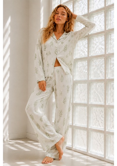 Kadın Regular Bürümcük Çağla Yeşili Pijama Takımı
