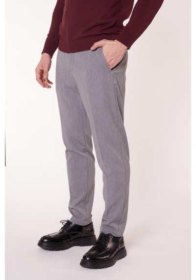 Braccas Erkek Beli Yarım Lastikli Slim Fit Chino Crop Pantolon Koyu Gri Koyu Gri