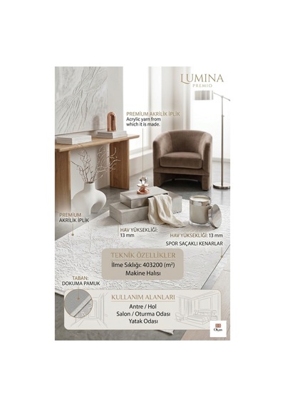 Lüks Tasarım Akrilik Halı - 403.200 İlme Sıklığı - 13mm Hav Yüksekliği - Modern Salon Halısı Bej