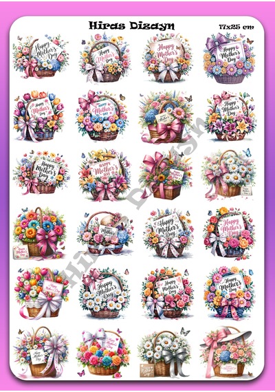 Anneler Günü Çiçekli Kutlama Sticker Sayfası 17x25 cm Ambalaj Etiketi