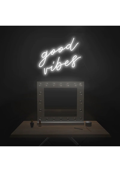 Good Vibes Yazılı Neon Tabela Beyaz