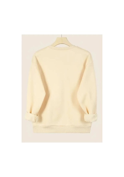 Medinenur Choose Happy Baskılı Kapüşonlu Sweatshirt Bej