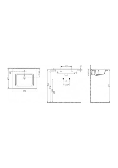 Dura Sees Tezgah Üstü Slim Lavabo 65x46,5 Cm Dolap Uyumlu Batarya Delikli Beyaz 5810