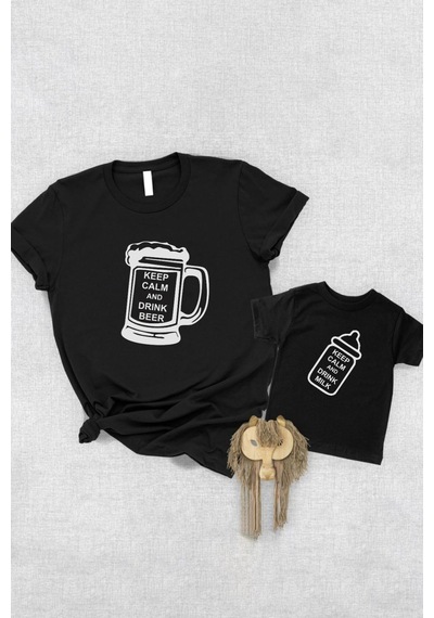 Drink Beer & Milk Baba Oğul Kız Tişört 001