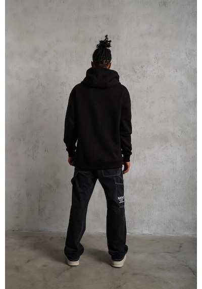 Barlashive Erkek 3 İplik Pamuklu Kapüşonlu Cepli Düz Oversize Hoodie Sweatshirt - Siyah Çok Renkli