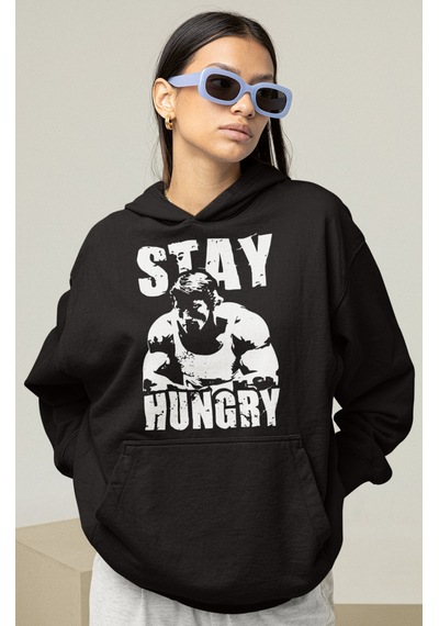 Sevbano Stay Hungry Arnold Bodybuilding Fitness Gym Baskılı Unisex Oversi Siyah
