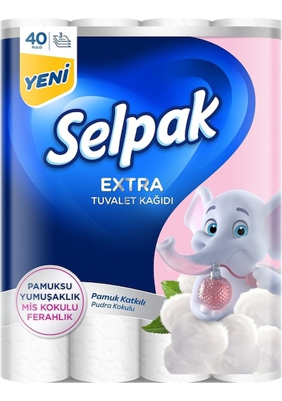 Selpak Extra Pamuk Katkılı ve Pudra Kokulu Tuvalet Kağıdı 40'lı