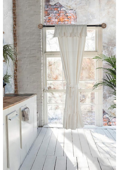 Naturel Fırfırlı Perde Farbalı Vintage Tek Kanat Krem Krem