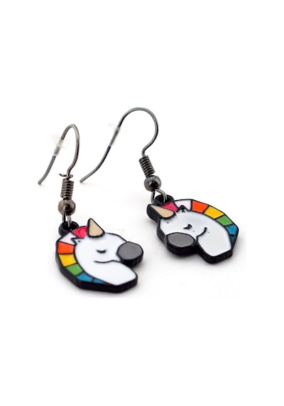 Unicorn Tek Boynuzlu At Renkli Bayan Küpe E436 Çok Renkli