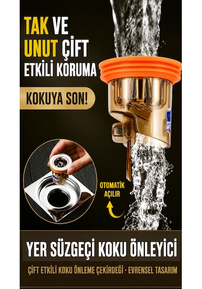 Gider Matik - Lavabo Yer Gideri Koku Engelleyici Süzgeci - Haşere Engelleyici - Su İle Açılıp Kapanan Kapak - Güçlü Su Sızdırmaz Conta 1