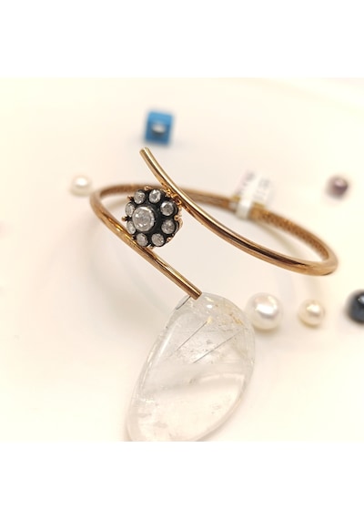 0.44ct Elmas Taşlı Gül Modeli Bileklik Kelepçe 8 Ayar Altın Hd Videolu