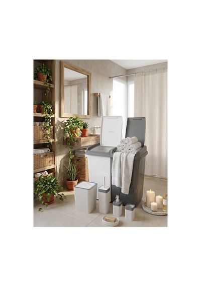 90 Lt Çift Bölmeli Kirli Çamaşır Sepeti Ve 5 Parça Premium Banyo Seti - Renkli Beyaz Ayrı Beyaz - 876111798 Beyaz