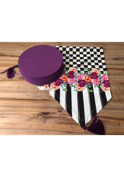 Mor Gül Desenli Runner & Mor Supla Çok Renkli