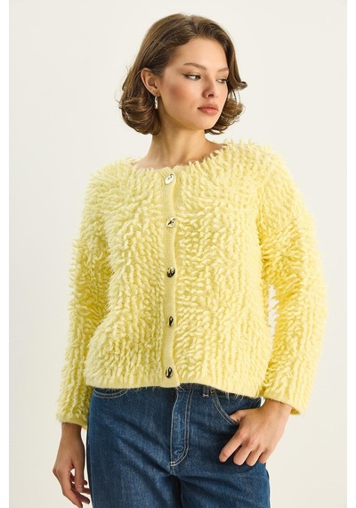 Shade Kadın Oversize Saçaklı Triko Hırka 9062 60283750 - Sarı