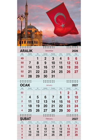 2027 Yılı Gemici Takvimi-ortaköy Büyük Mecidiye Camii Ve Türk Bayrağı