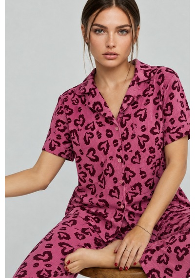 Kadın Kısa Kollu Rahat Mor Pijama Takımı 4734
