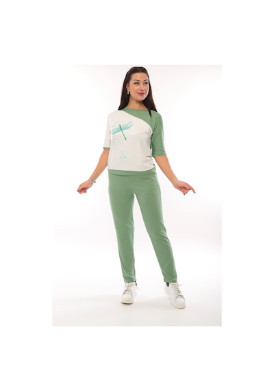 Sistas Kadın Desenli Kısa Kol Bluz 3053 Çağla Çağla Yeşili