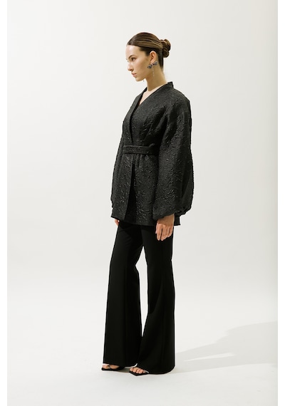 Manuka Jakar Organze Kimono Siyah Siyah