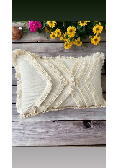 Dnc Home Tekstil Ndchome Çoklu Püsküllü Krem Keten Kırlent Kırlent Kılıfı 35 X 55
