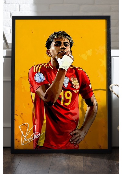 Lamine Yamal Siyah Ahşap Çerçeveli Poster, Dekoratif Futbol Duvar Tablosu