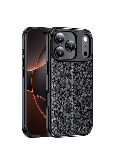 Apple Uyumlu iPhone 17 Pro Max Silikon Kılıf Deri Desenli Darbe Emici Autofocus Koruma Kapak