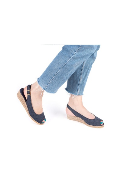 Star Tombis Gerçek Elişi Özel Imalat Elişi Günlük Rahat 3cm Bantlı Sandalet Handmade Mavi