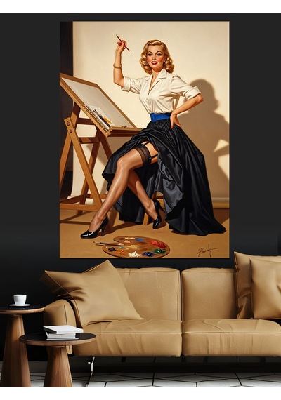 Ahşap Tablo Ressam Kadın Ve Tuval Hayvan Tabloları