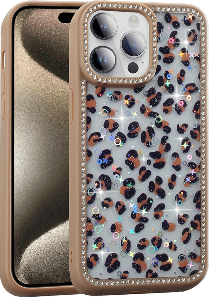 Apple Uyumlu iPhone 14 Pro Kılıf Taşlı Ve Simli Tasarım Azra Kapak Gold