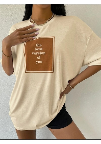 Startmore The Version Baskılı Oversize Unisex T-shirt Bej