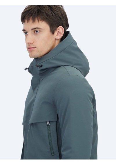 Kip Haki Regular Fit Kapüşonlu Casual Dokuma Mont