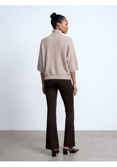 Dilvin 73037 Fermuar Detaylı Flare Pantalon Koyu Kahve