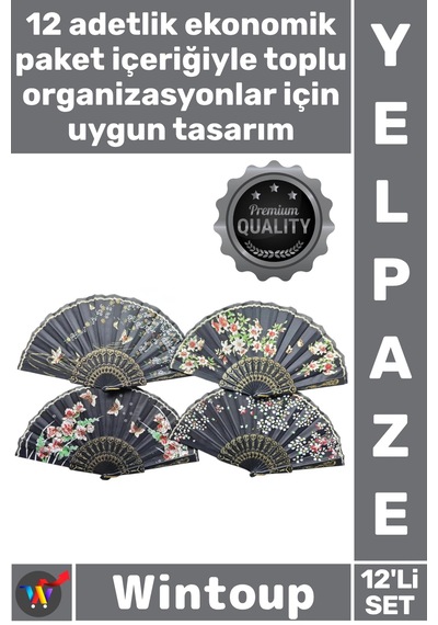 Yelpaze Estetik Şık Modern Dayanıklı Parti Düğün Organizasyon Plastik Kumaş Renkli Yelpaze 12'li