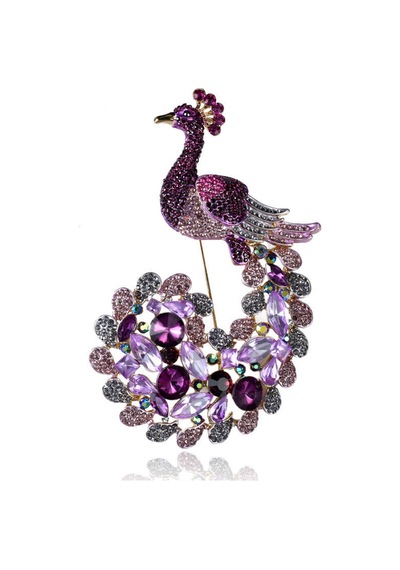 Güzel Hayvan Broşları Mor Tavukat Tavuskuşu Broş Pin Rhinestone Kristalleri Çok Renkli
