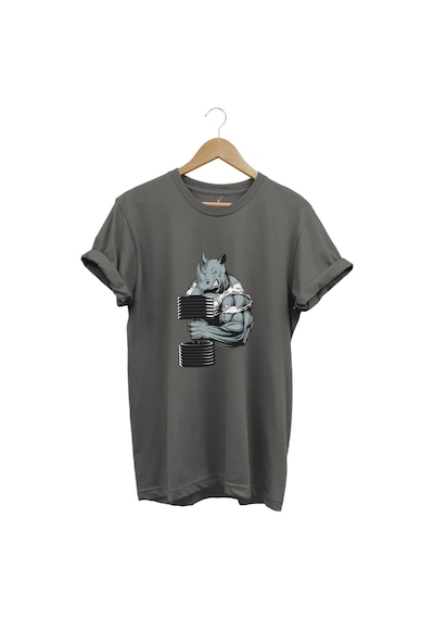 Gym Sporcu Fitness Dumbell Kaldıran Boğa Regular Fit %100 Pamuk Gri T-shirt Antrasit