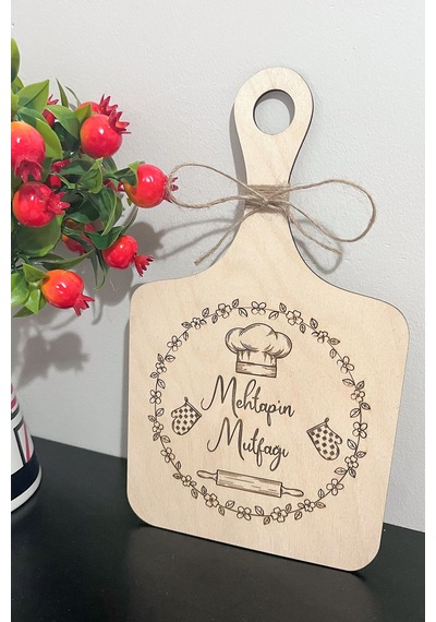 Kişiye Özel Yazılı Ahşap Dekoratif Mutfak Süsü 29x18 Cm Açık Kahverengi