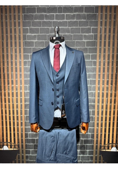 Dupont Classics Dupont Erkek Slim Fit 6 Drop Filafil Viskon Sivri Yaka Çift Yırtmaç Yelekli Takım Elbise Açık Lacivert Dupont Classics Dupont Erkek Slim Fit 6 Drop Filafil Viskon Sivri Yaka Çift Yırtmaç Yelekli Takım Elbise Açık Lacivert