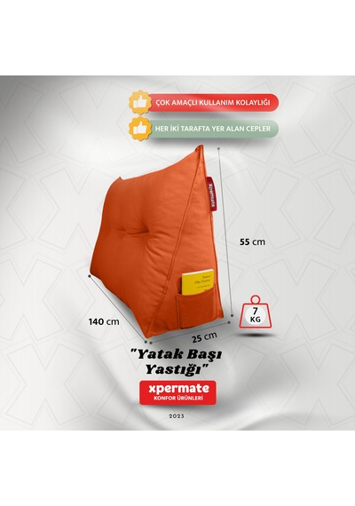 Yatak Başı Yastığı Sırt Ve Bel Destek Yastığı 140 Cm Turuncu