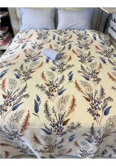 Mavi Detaylı Çiçek Desenli Tek Kişilik Pike 160x240 Cm Ferahlatıcı Tasarım, Hafif Konfor Renkli