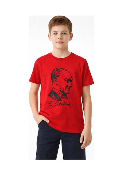 Erkek Çocuk Atatürk Baskılı Tişört Kısa Kollu Bisiklet Yaka T-shirt - Kırmızı Çok Renkli Erkek Çocuk Atatürk Baskılı Tişört Kısa Kollu Bisiklet Yaka T-shirt - Kırmızı Çok Renkli
