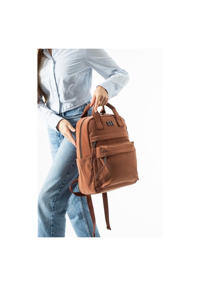 Baginn Kadın Sırt Çantası Nubuk-süet Dokulu Vegan Deri 37 27 Cm İster Elde İster Sırtta Fonksiyonel 19b Taba