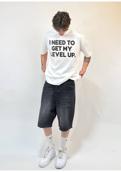 Zaee Level Up Oversize Baskılı Tişört Beyaz