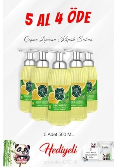 Köpük Sabun Çeşme Limonu 500 Ml 5 Al 4 Öde Ve Rosie Pamuk