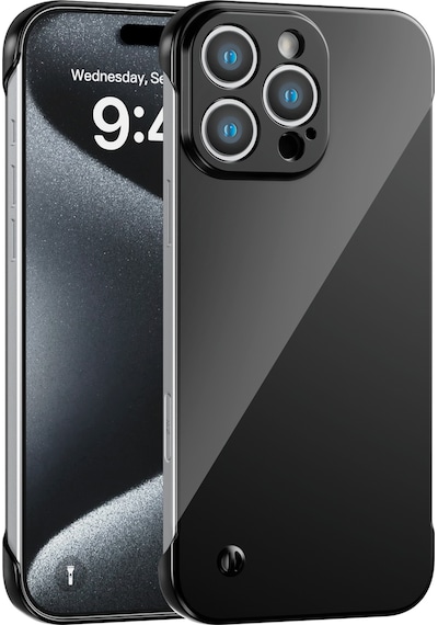 Apple Uyumlu iPhone 15 Pro Max Kamera Korumalı Yanları Açık Sararmaz Sert Mika Şeffaf Kılıf Siyah