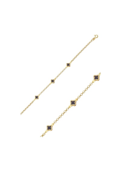 Çgk Çiğdem Gürel Kuyumculuk Minimal Siyah Yonca Altın Bileklik Gold