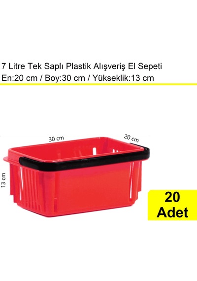Kozmetik Ve Bijuteri Plastik Alışveriş El Sepeti 7 Litre Kırmızı 20 Adet / En:20 Boy:30 Yükseklik:13 Cm Kırmızı