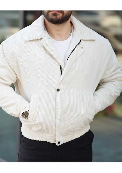 Unisex Kadife Baharlık Vinatage Oversize Ceket Beyaz Kdf