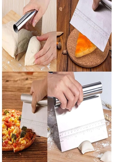Lexroo Paslanmaz Çelik Hamur Kesme Ve Kazıyıcı Spatula Ölçü Çizgili Pasta Kek Kesici Aparat Çok Renkli