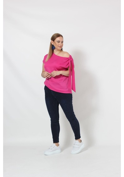 Moda Berray 3250p Pembe Tek Omuz Bağlama Detaylı Bluz 001