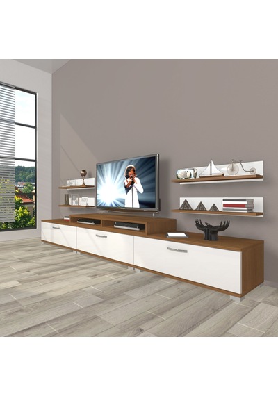Decoraktiv Ekoflex 270r Slm Tv Ünitesi Tv Sehpası - Ceviz Beyaz Ahşap - Beyaz